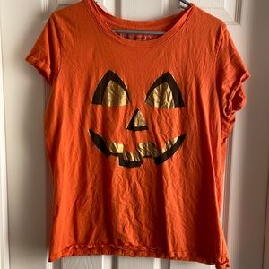 Halloween Orange T-shirt XL (16-18) Short Sleeve Jack-o-Lantern screen print
